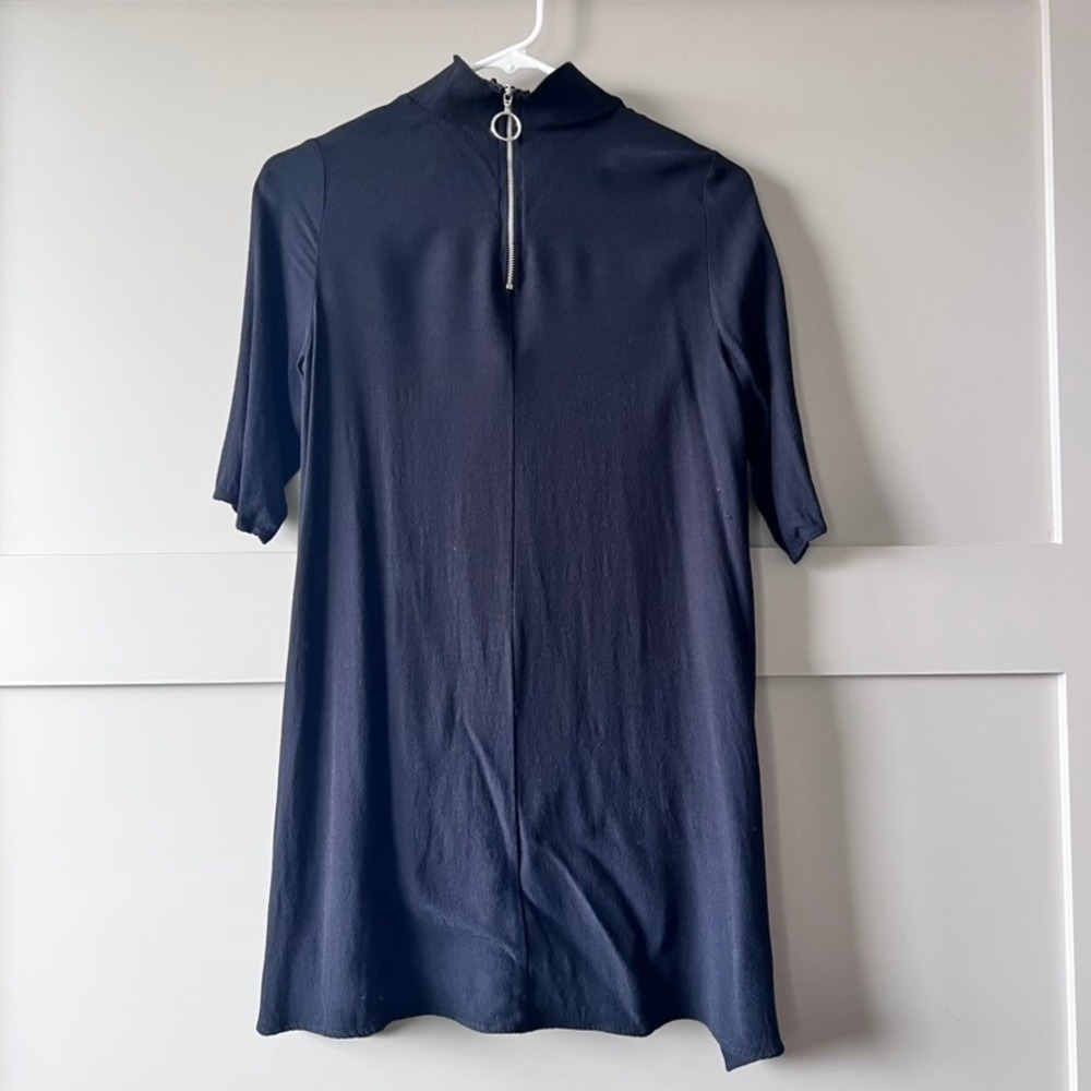 Zara TRF Mock Neck Half Zip Mini Dress‎ Tunic Womens Medium Black Sporty Ribbon